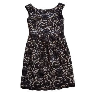 Eliza J Black Lace Overlay Midi Dress with Nude Lining